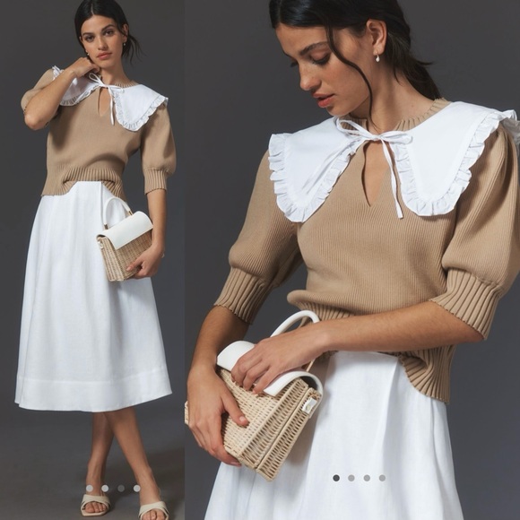 English Factory Sweaters - English Factory puff sleeve poplin collared sweater